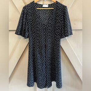 ASOS DESIGN Black White Polka Dot Button Front Mini Dress Flutter Sleeve Size 12